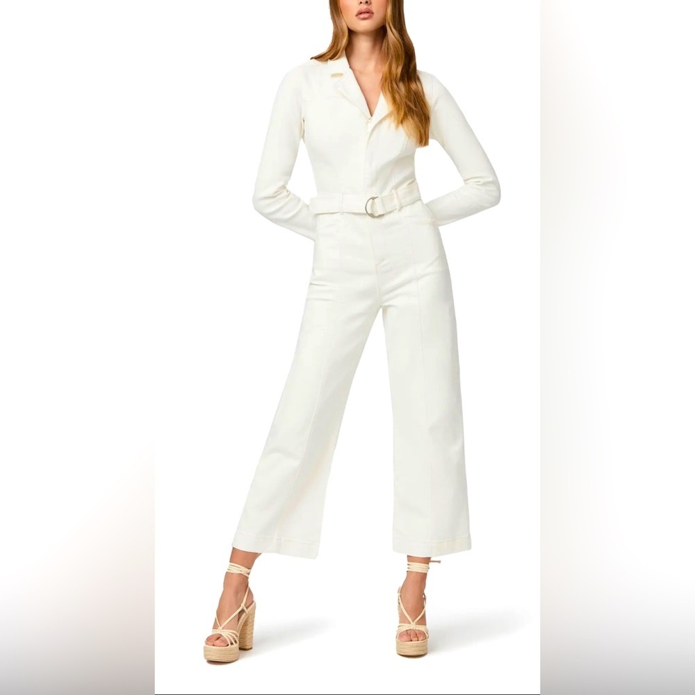 PAIGE NWT Anessa Long Sleeve Crop Wide Leg Denim Jumpsuit Gold Coast Size 2